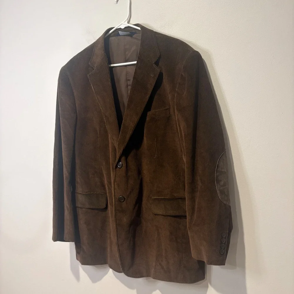 Stafford Corduroy Blazer‎ Mens 42R Brown Elbow Patches 2-Button Academia Grandpa